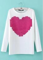 Rosewe Enchanting Heart Print Long Sleeve White T Shirt