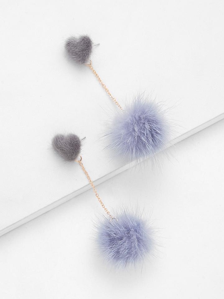 Shein Heart Top Chain Pom Pom Drop Earrings