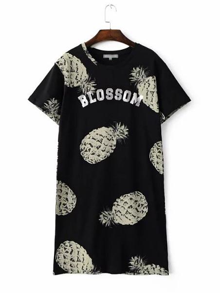 Shein Black Pineapple Printed Shift Dress