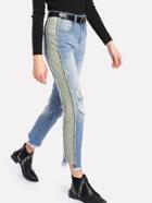 Shein Contrast Panel Side Distressed Jeans