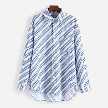 Shein Diagonal Stripe Dip Hem Blouse