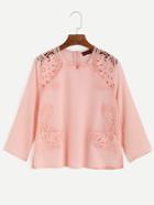 Shein Pink Embroidered Lace Applique Blouse