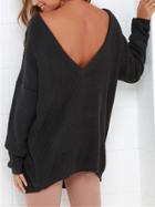 Shein Black Long Sleeve Backless Loose Sweater