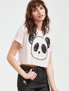 Shein White Panda Print Crop T-shirt