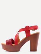 Shein Laser-cut Crisscross Cork Heel Sandals - Red