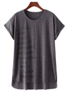 Shein Dark Grey Dip Hem Letters Print T-shirt