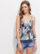 Shein Tropical Print Knotted Front Babydoll Cami Top