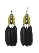 Shein Black New Tibetan Design Feather Chandelier Earrings