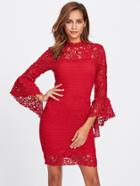 Shein Bell Sleeve Guipure Lace 2 In 1 Dress