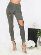 Shein Olive Green Ripped Cuffed Pants