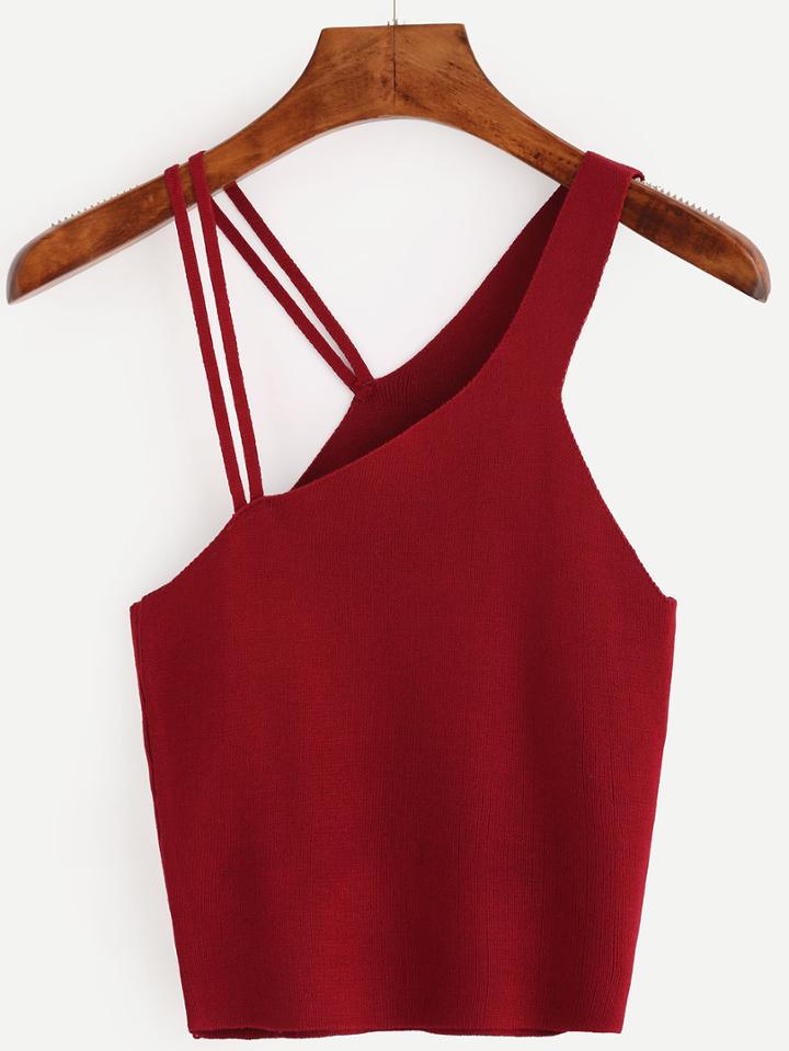 Shein Burgandy Asymmetrical Straps Sweater Top