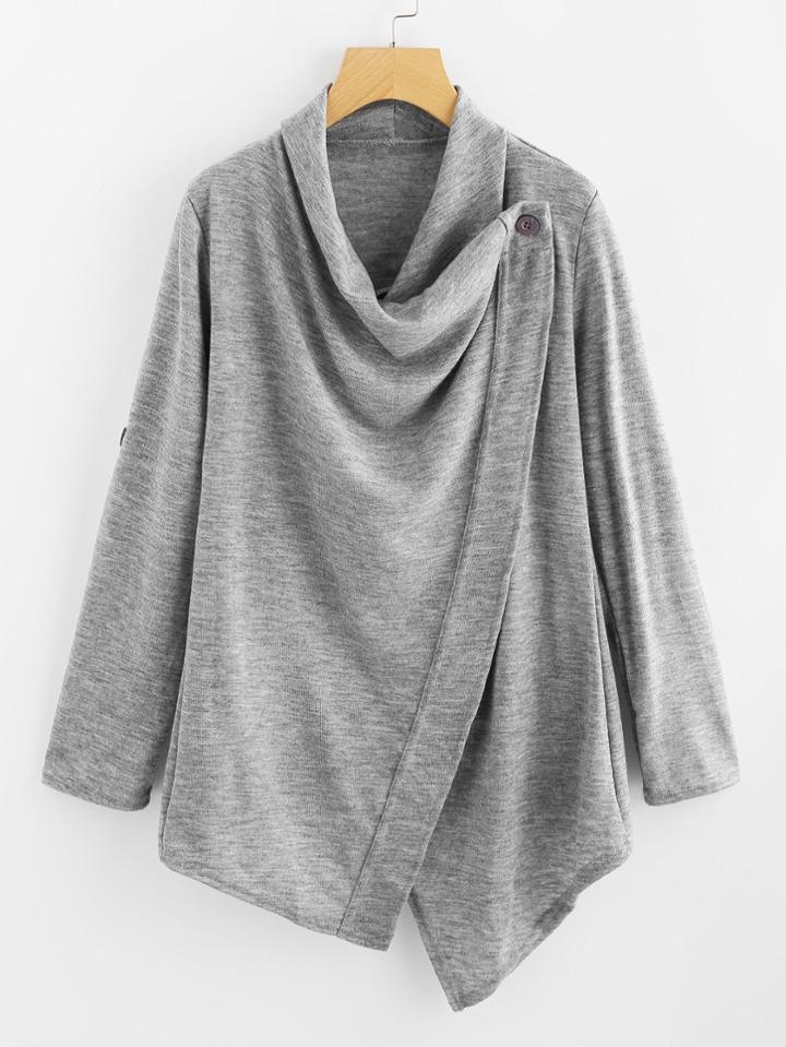 Shein Cowl Neck Asymmetrical Hem Cardigan Sweater