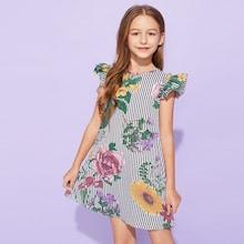 Shein Girls Ruffle Armhole Mixed Print Dress