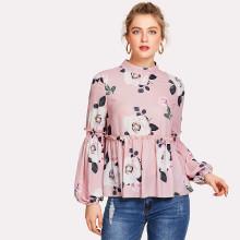 Shein Bishop Sleeve Frill Detail Floral Blouse