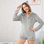 Shein Zip Up Teddy Hoodie Romper With Ears