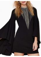 Rosewe Stylish Round Neck Flare Sleeve Black Mini Dress