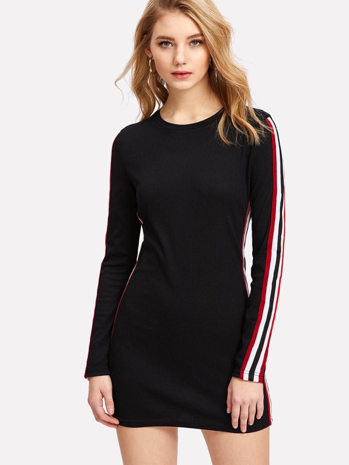 Shein Stripe Contrast Sleeve Pencil Dress