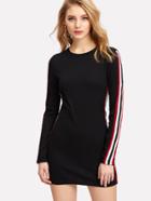 Shein Stripe Contrast Sleeve Pencil Dress