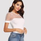 Shein Mesh Shoulder Puff Sleeve Split Back Top