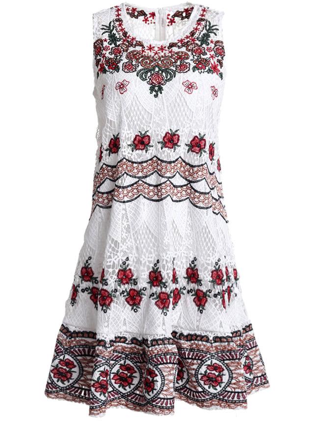 Shein Tribal Flowers Embroidered Lace Dress