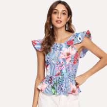 Shein Flower Print Flounce Bardot Top