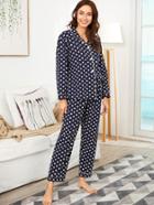 Shein Contrast Binding Polka Dot Shirt & Pants Pj Set