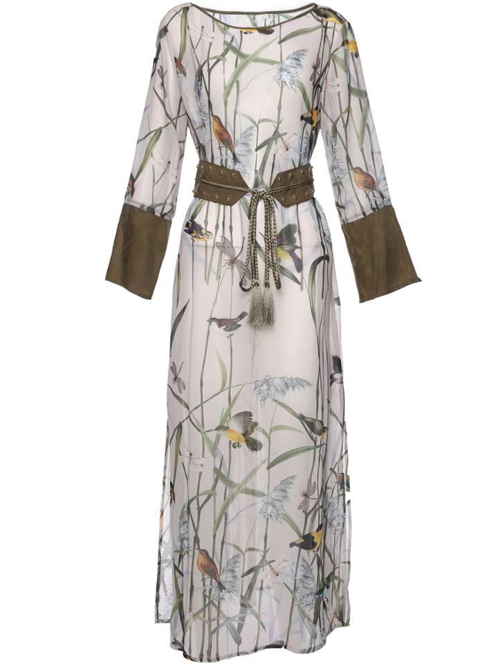 Shein Birds Print Tie-waist Sheath Dress