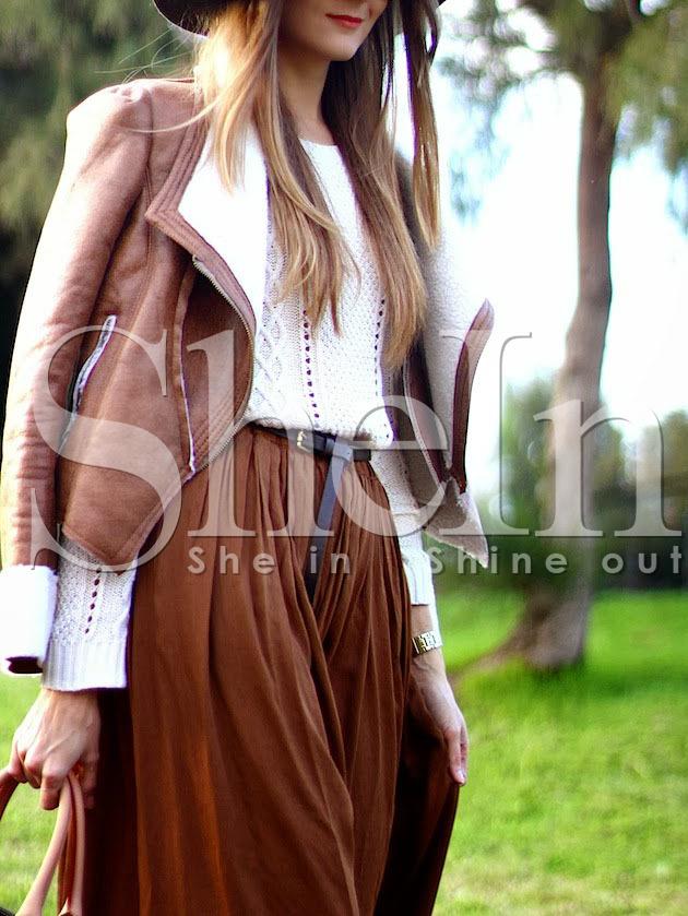 Shein Brown Long Sleeve Zipper Jacket