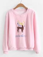 Shein Embroidered Deer Velvet Sweatshirt