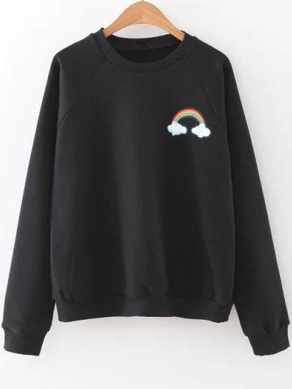Shein Black Rainbow Print Raglan Sleeve Sweatshirt