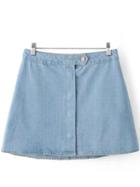 Shein Blue Buttons Front Denim Skirt