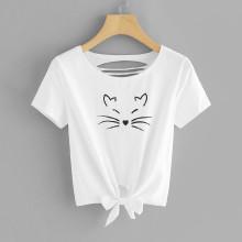 Shein Ladder Cut Out Cartoon Print Self Tie Tee