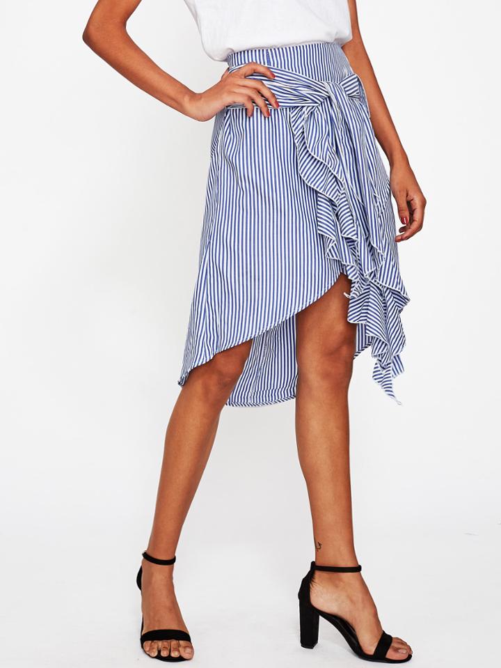 Shein Vertical Striped Tie Front Overlap Skirt