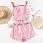 Shein Fringe Detail Cross Wrap Top & Shorts Co-ord