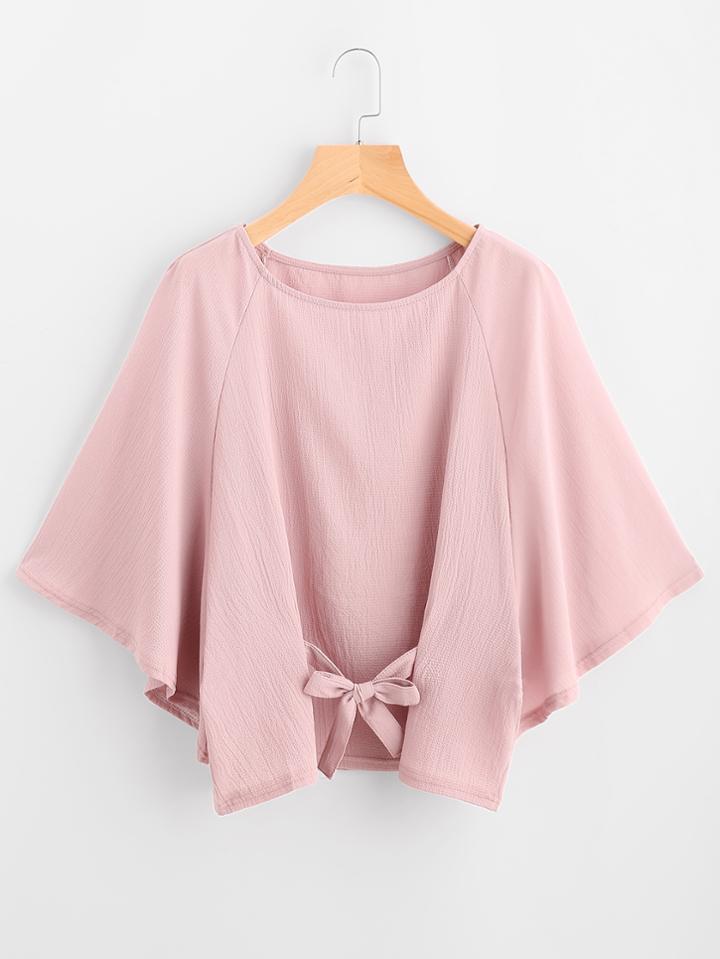 Shein Raglan Sleeve Bow Tie Front Blouse