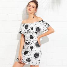 Shein Off Shoulder Printed Tiered Dress
