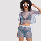 Shein Sheer Mesh Top & Shorts Without Bra Set