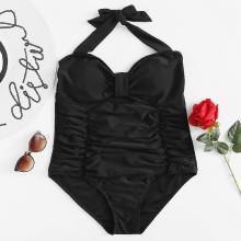 Shein Plus Ruched Halter Swimsuit