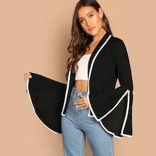 Shein Contrast Binding Split Bell Sleeve Blazer