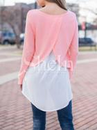 Shein Pink Color Block Layer Dip Hem T-shirt