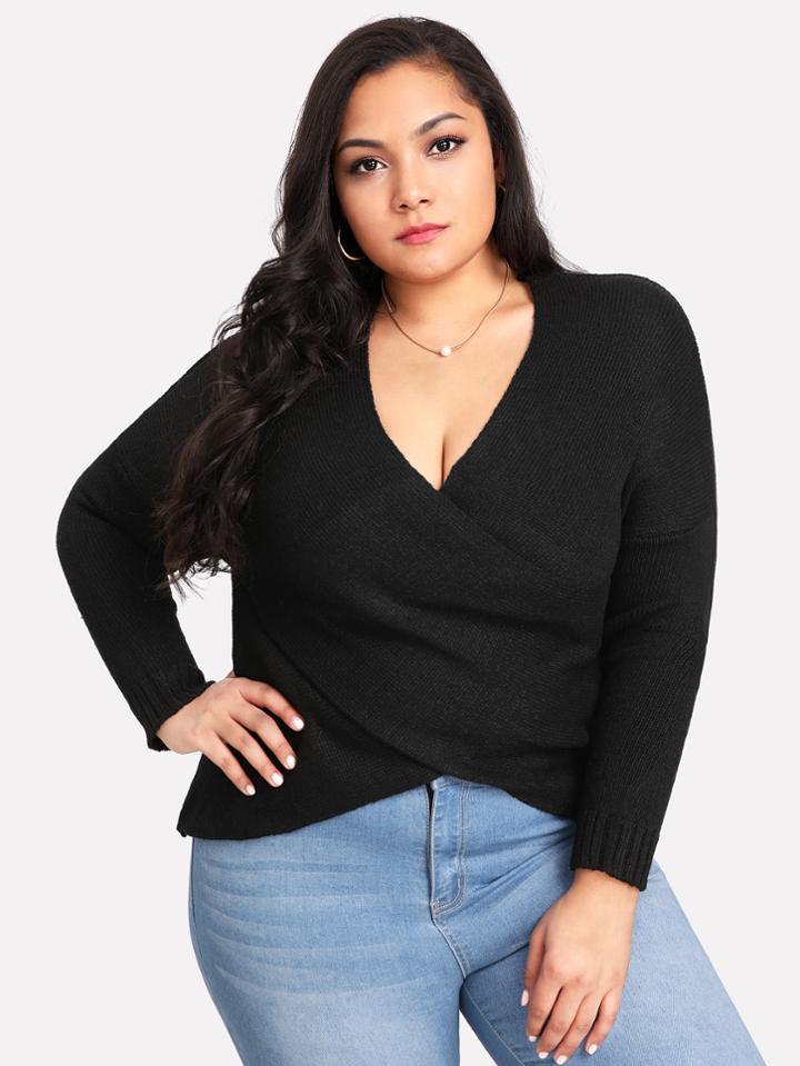 Shein Deep V Neckline Drop Shoulder Knit Sweater