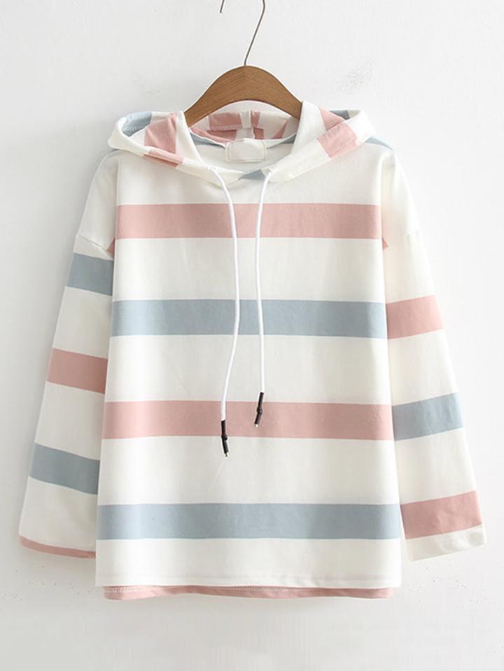 Shein Block Striped Drawstring Hoodie