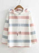Shein Block Striped Drawstring Hoodie