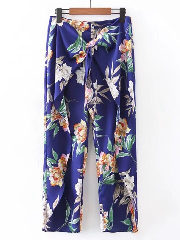 Shein Knot Front Wide Leg Floral Pants