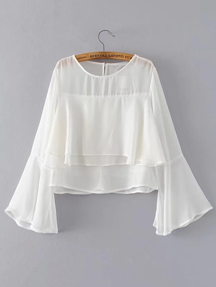 Shein Bell Sleeve Layered Chiffon Blouse