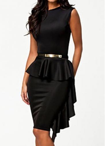 Rosewe Sleeveless Ruffle Decorated Black Sheath Dress