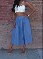 Rosewe Two Piece White Top And Blue Skirt