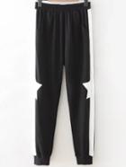 Shein Black Color Block Star Embellished Pants With Pockets