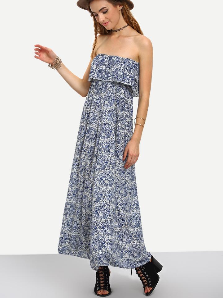 Shein Ruffled Off-the-shoulder Tribal Print Dress