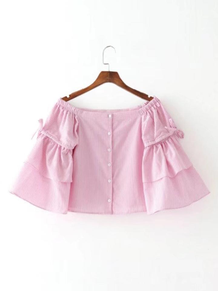 Shein Boat Neckline Bell Sleeve Tie Detail Blouse